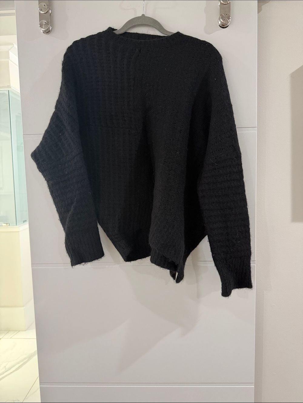 AllSaints Men's Black Textured Crewneck Sweater